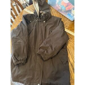 Braefair Brown Hooded Parka Jacket Fleece Lined Mens Large Zip Snap Utility